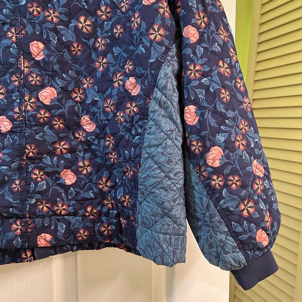 Anthropologie Gayla Quilted Blue Jacket Floral Bohemian Saturday Sunday Sz Lg - Picture 10 of 11